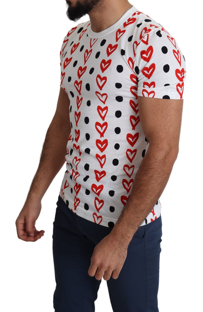 White Hearts Print  Cotton Men Top T-shirt