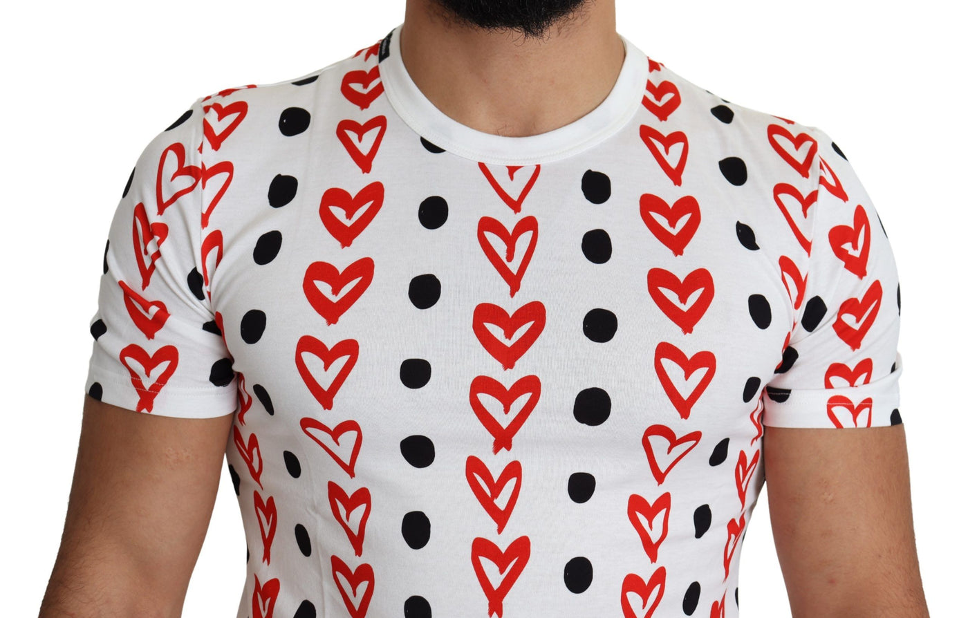 White Hearts Print  Cotton Men Top T-shirt