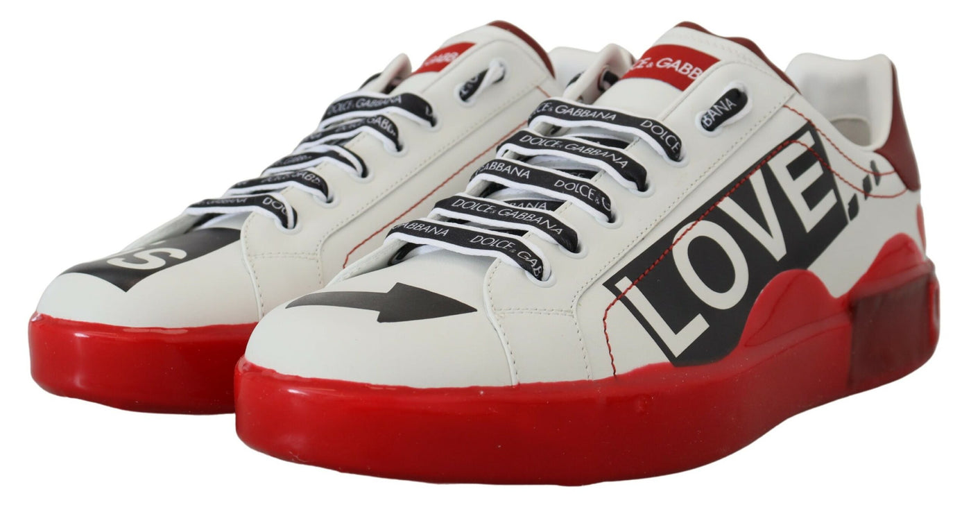 White Red LOVE Leather Casual Sneakers