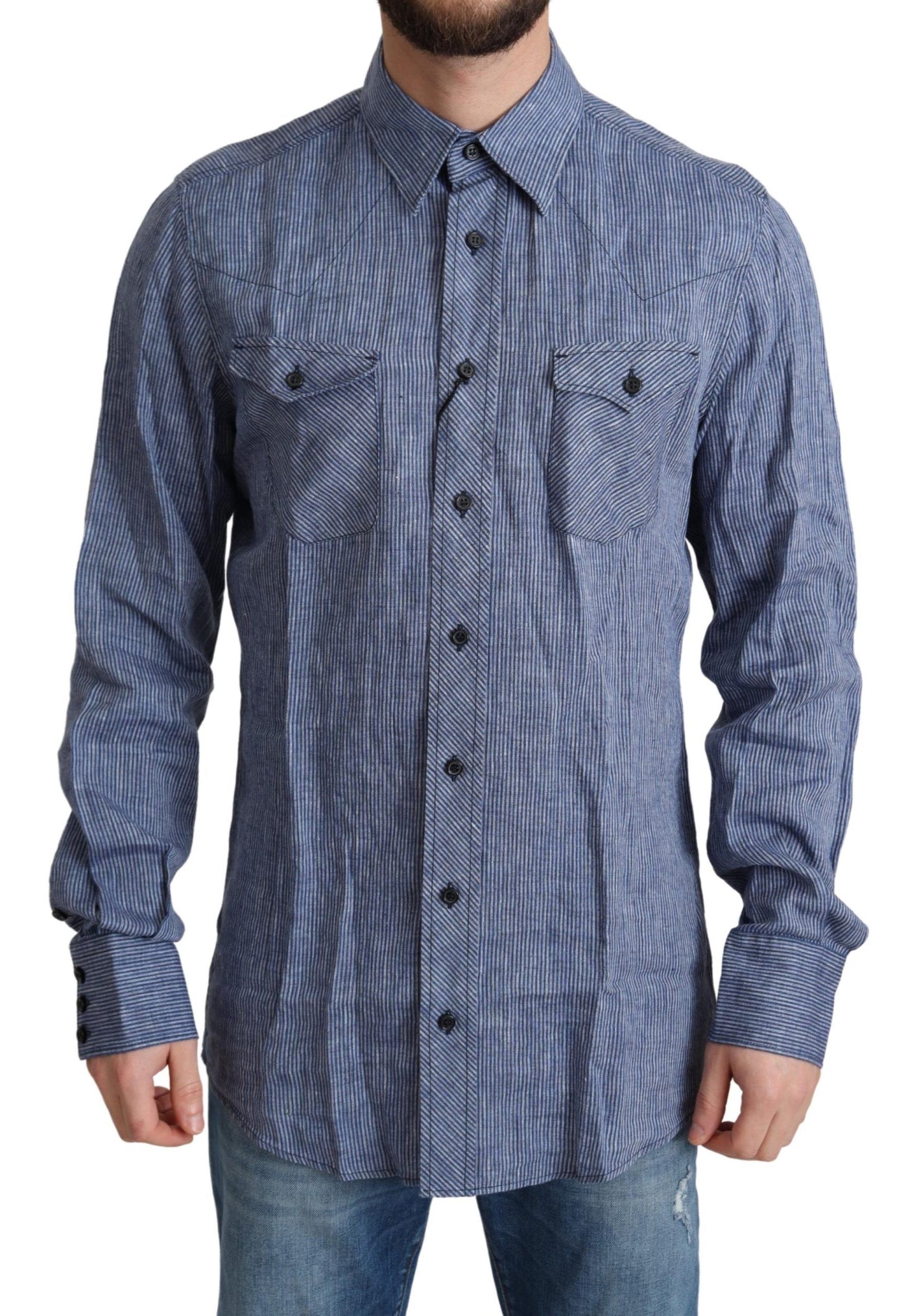 Blue Stripes Men Casual Button Down Shirt