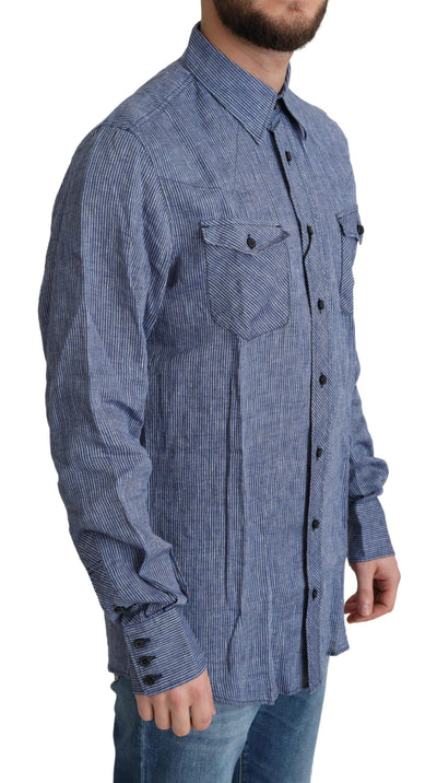 Blue Stripes Men Casual Button Down Shirt