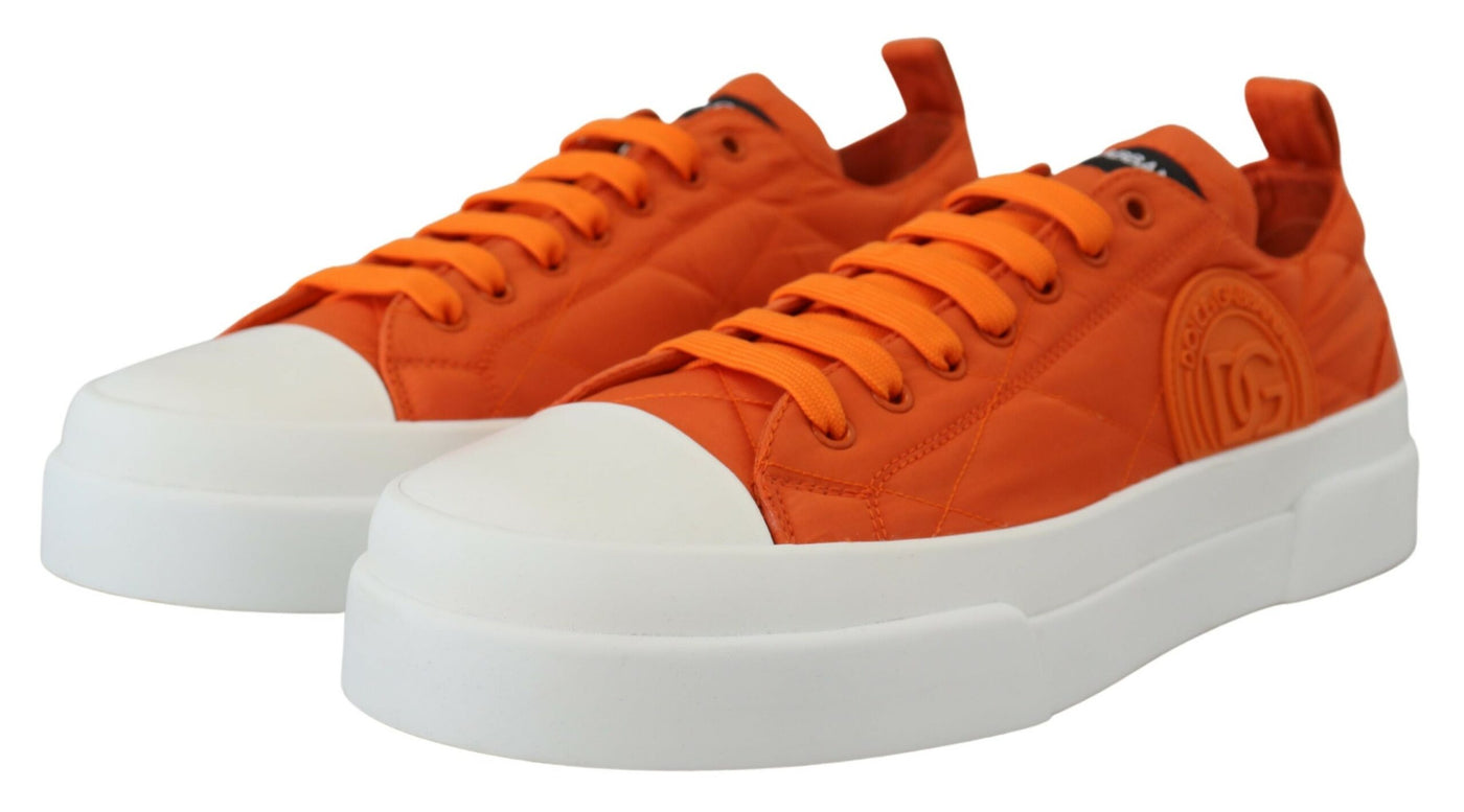 Orange Nylon Low Top Sneakers Shoes