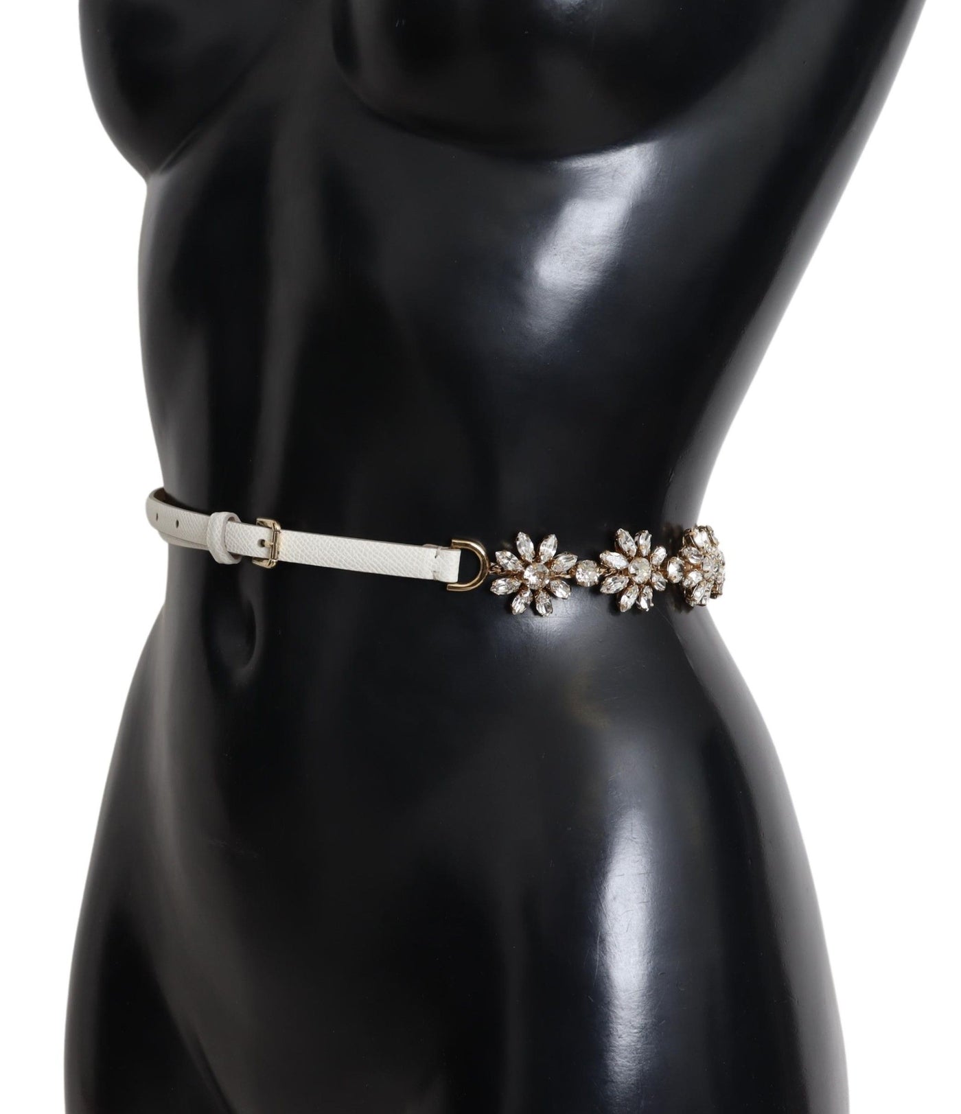 White Leather Jewel Chain Crystal Belt