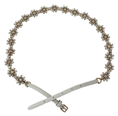 White Leather Jewel Chain Crystal Belt