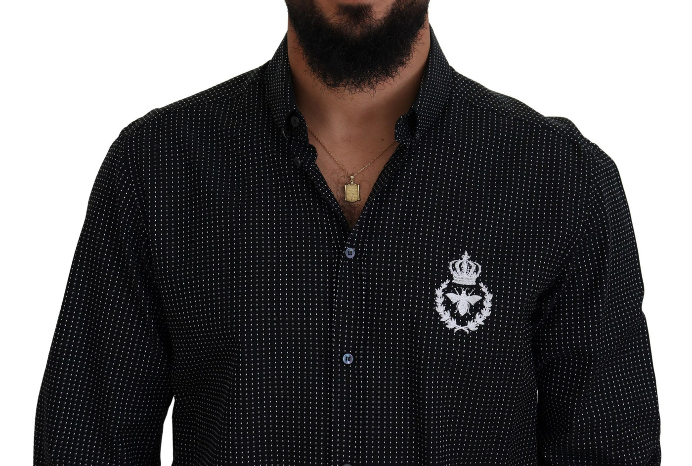 Black Polka Dotted Crown Bee Cotton Shirt