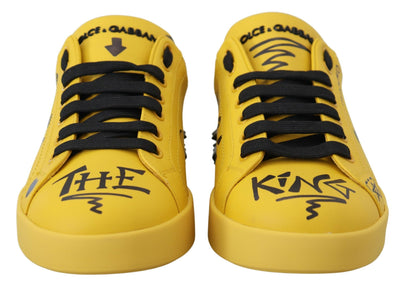 Yellow King Studded Casual Leather Sneakers Shoes