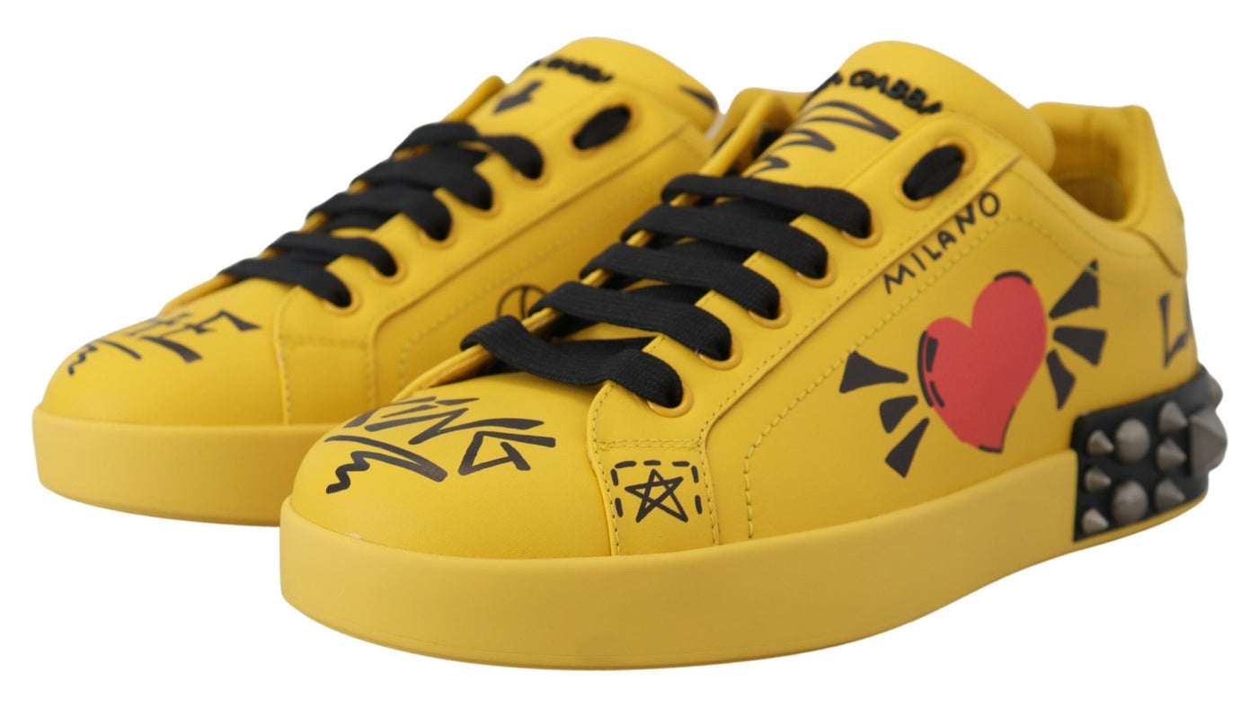 Yellow King Studded Casual Leather Sneakers Shoes