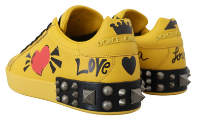 Yellow King Studded Casual Leather Sneakers Shoes