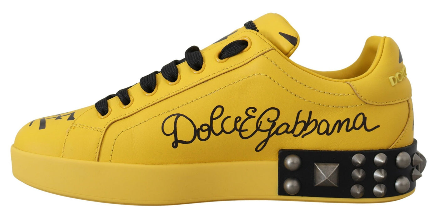 Yellow King Studded Casual Leather Sneakers Shoes