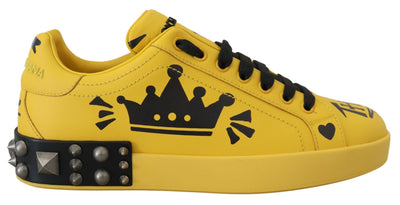 Yellow King Studded Casual Leather Sneakers Shoes