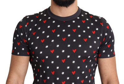 Dark Gray Hearts Print Cotton Men T-shirt