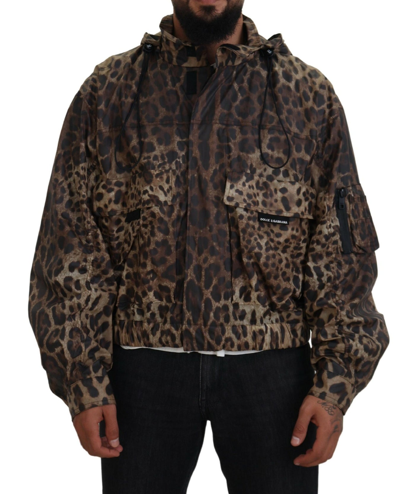 Brown Leopard Print Men Hooded Jacket