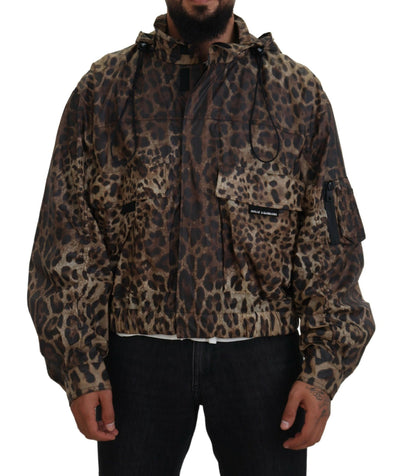 Brown Leopard Print Men Hooded Jacket