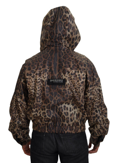 Brown Leopard Print Men Hooded Jacket