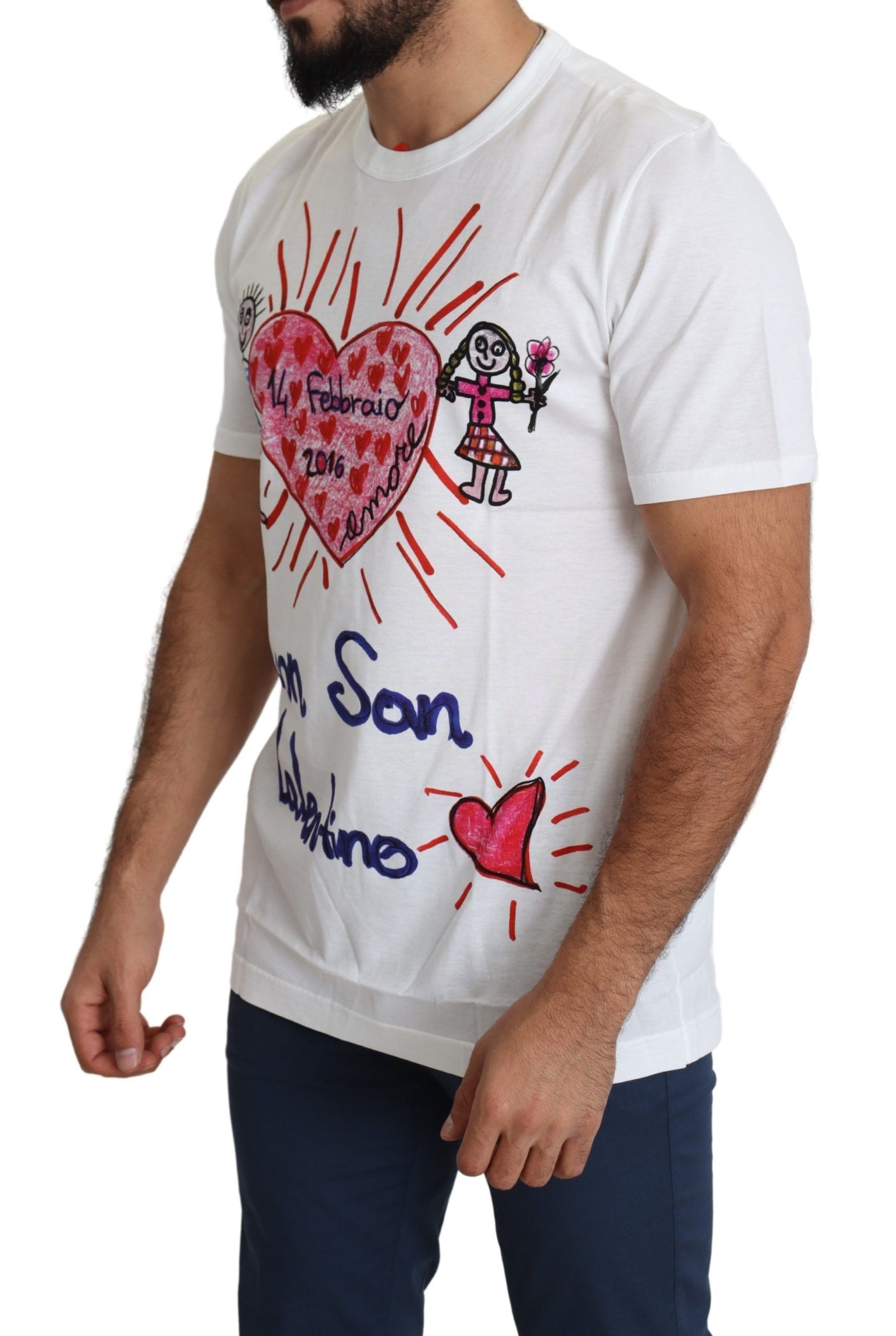 White Saint Valentine Hearts Print Men  T-shirt