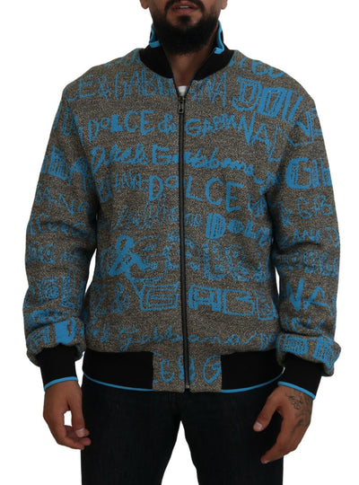 Gray Blue DG Logo Print Bomber Jacket