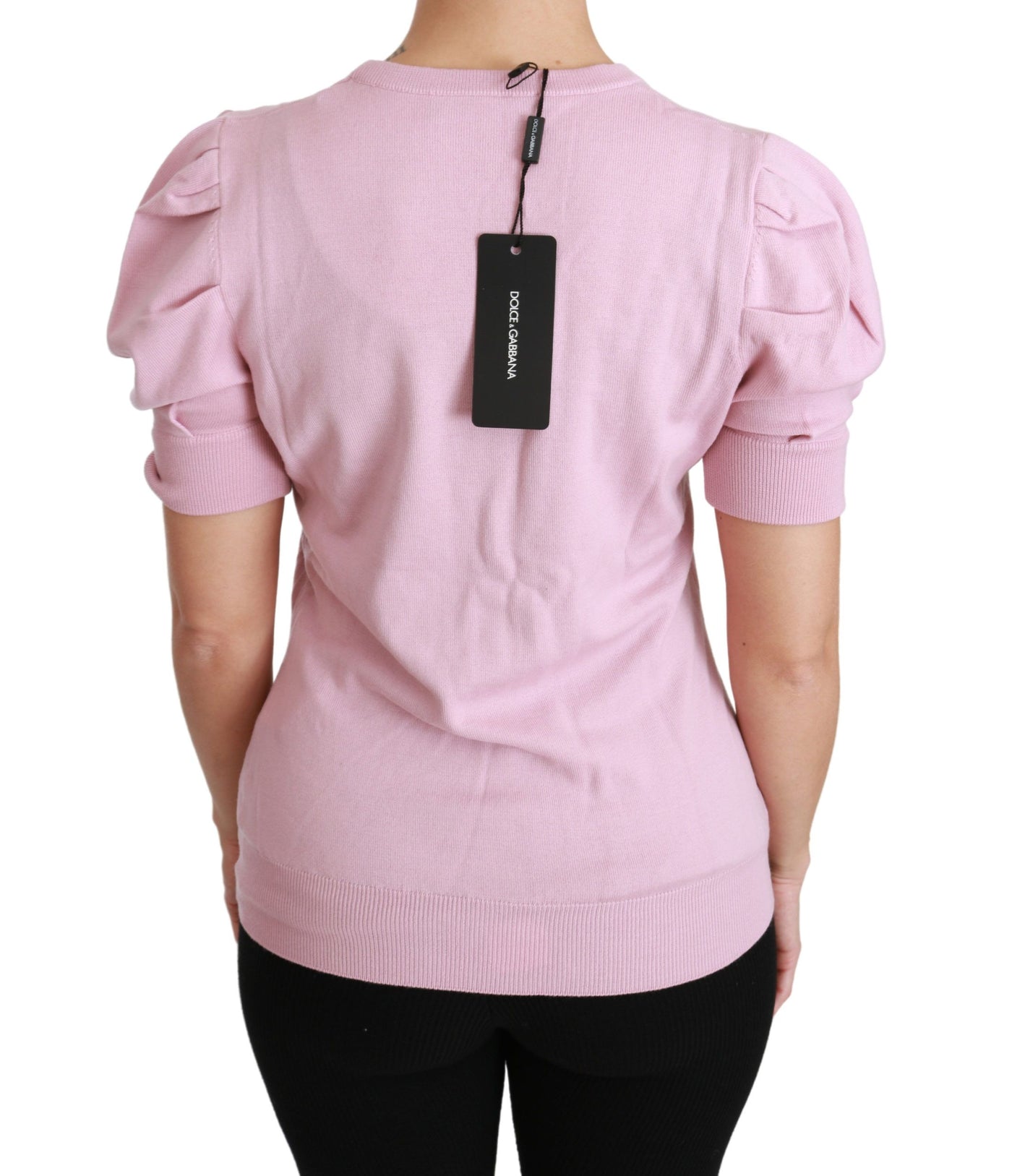 Pink Floral Embroidered Blouse Wool Top