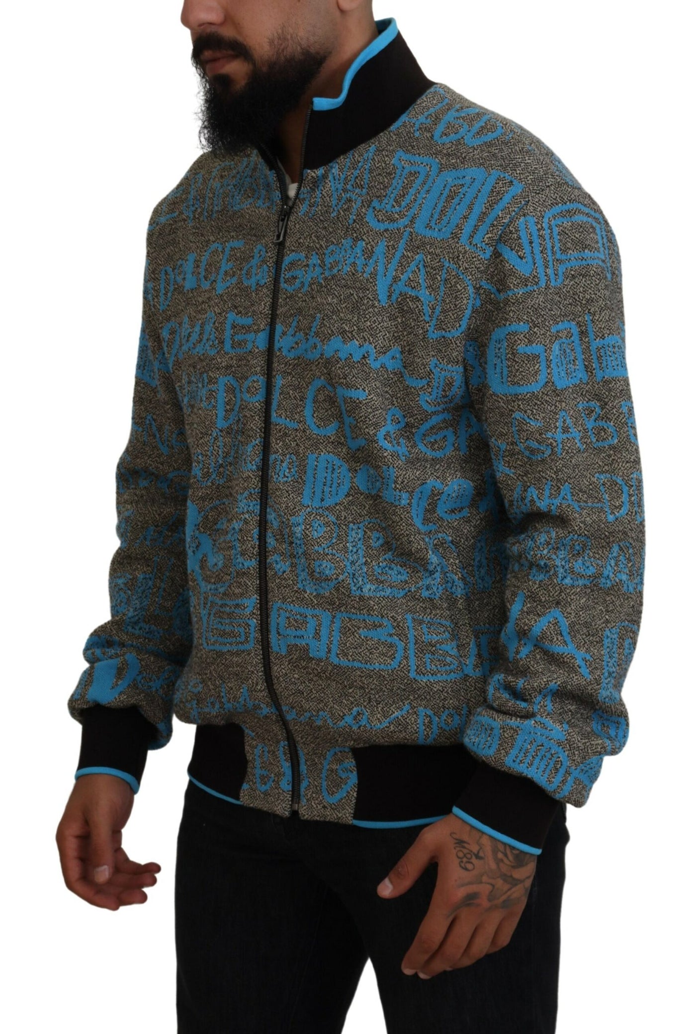 Gray Blue DG Logo Print Bomber Jacket