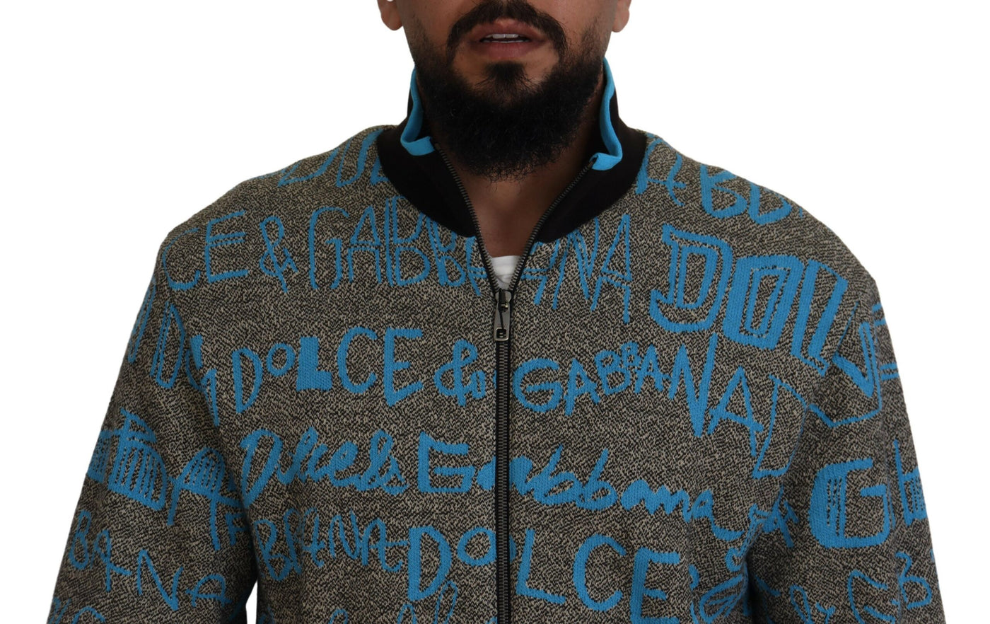 Gray Blue DG Logo Print Bomber Jacket