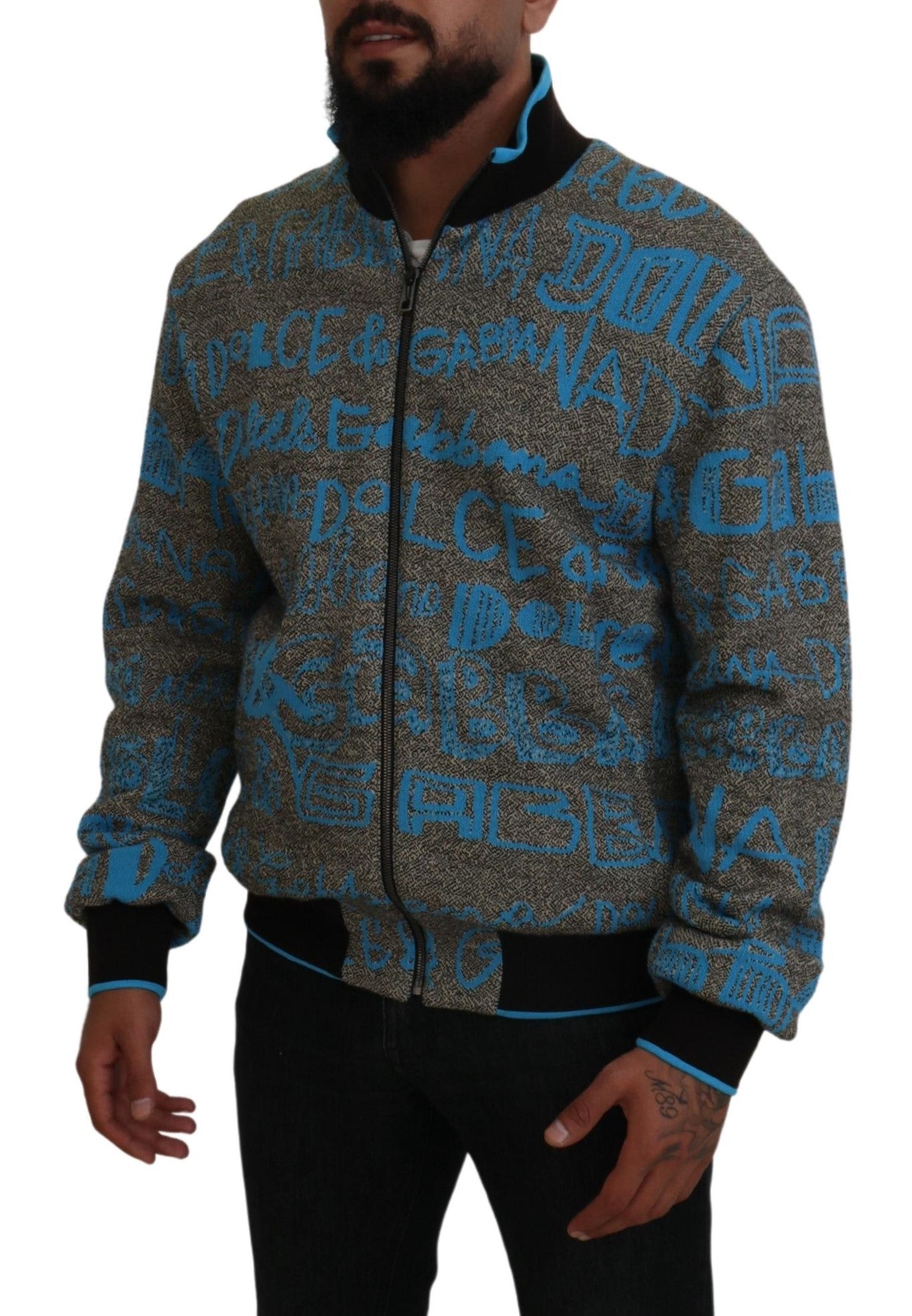 Gray Blue DG Logo Print Bomber Jacket