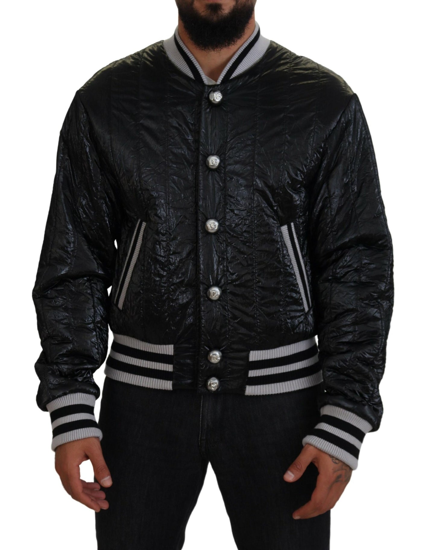 Black DG Logo Print Lining Bomber Jacket