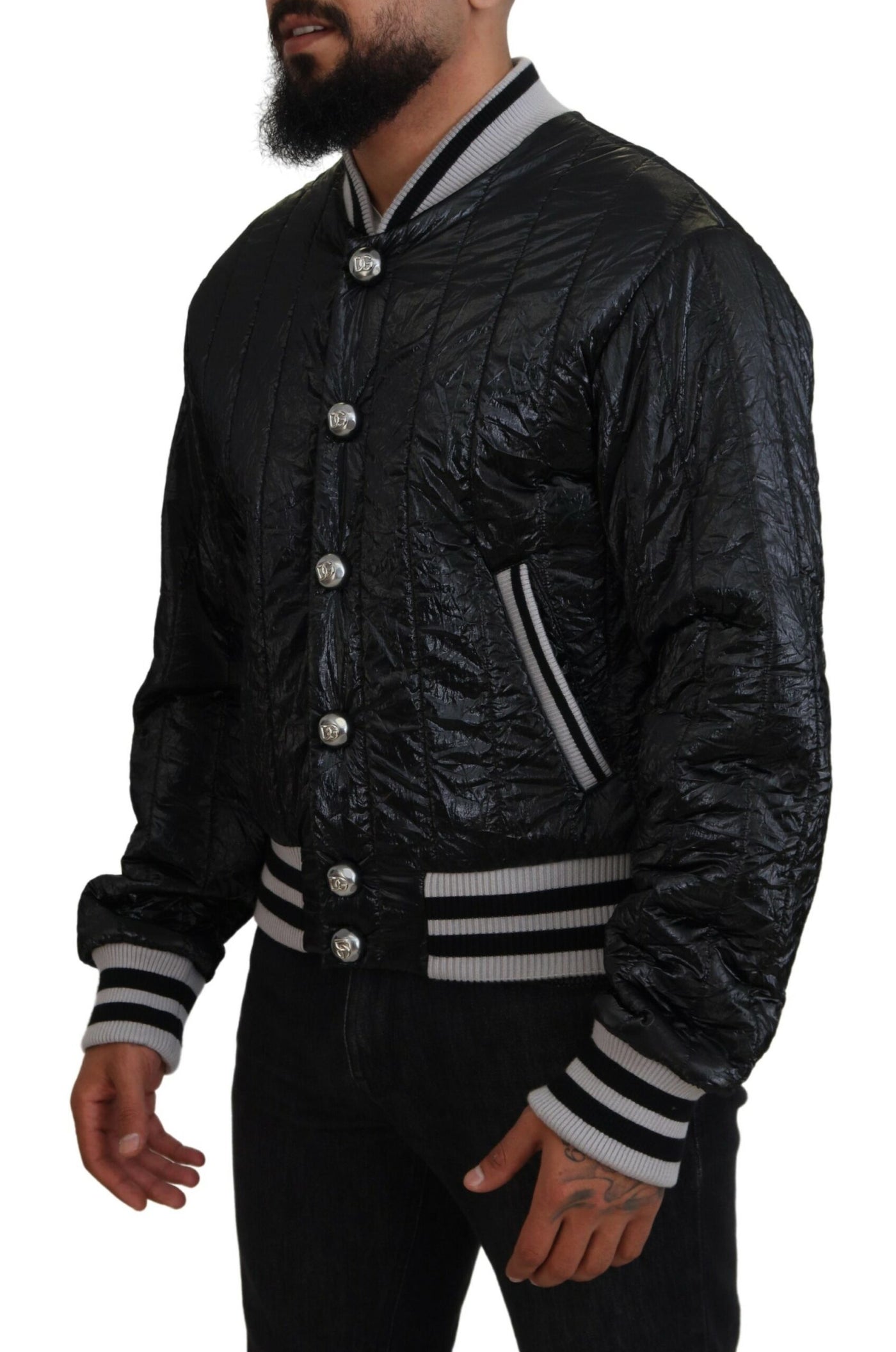 Black DG Logo Print Lining Bomber Jacket