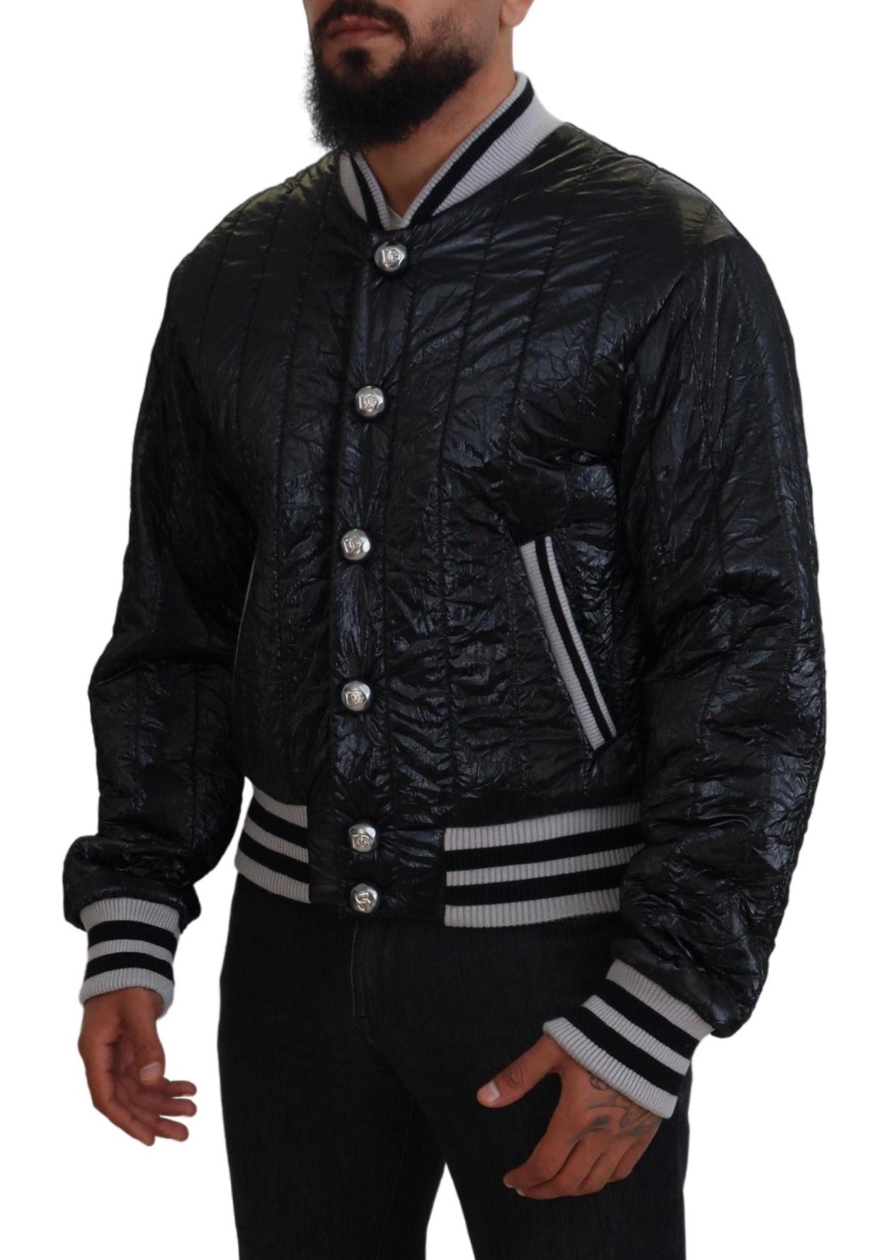 Black DG Logo Print Lining Bomber Jacket