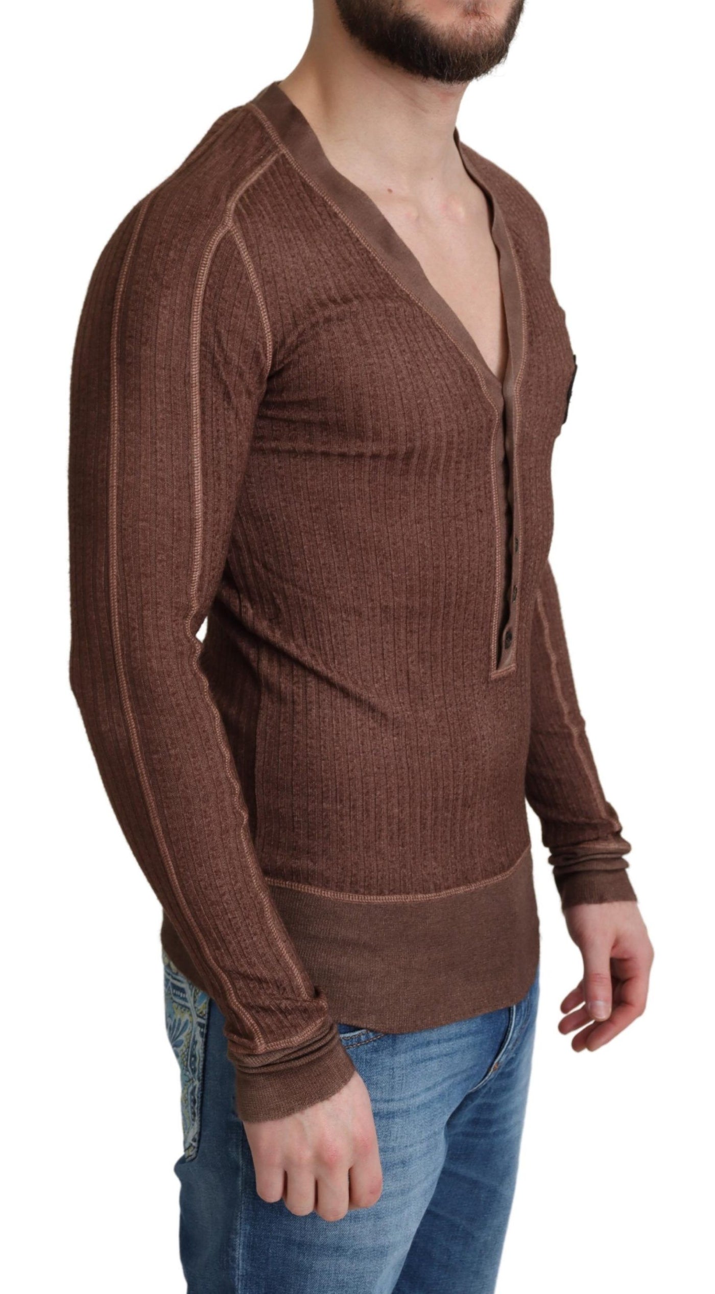 Brown Logo Button Cardigan V-neck Sweater