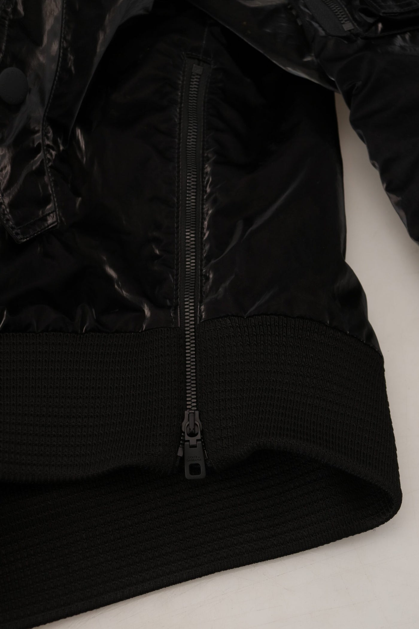 Black Nylon Hooded Full Zip Bomber Jacket