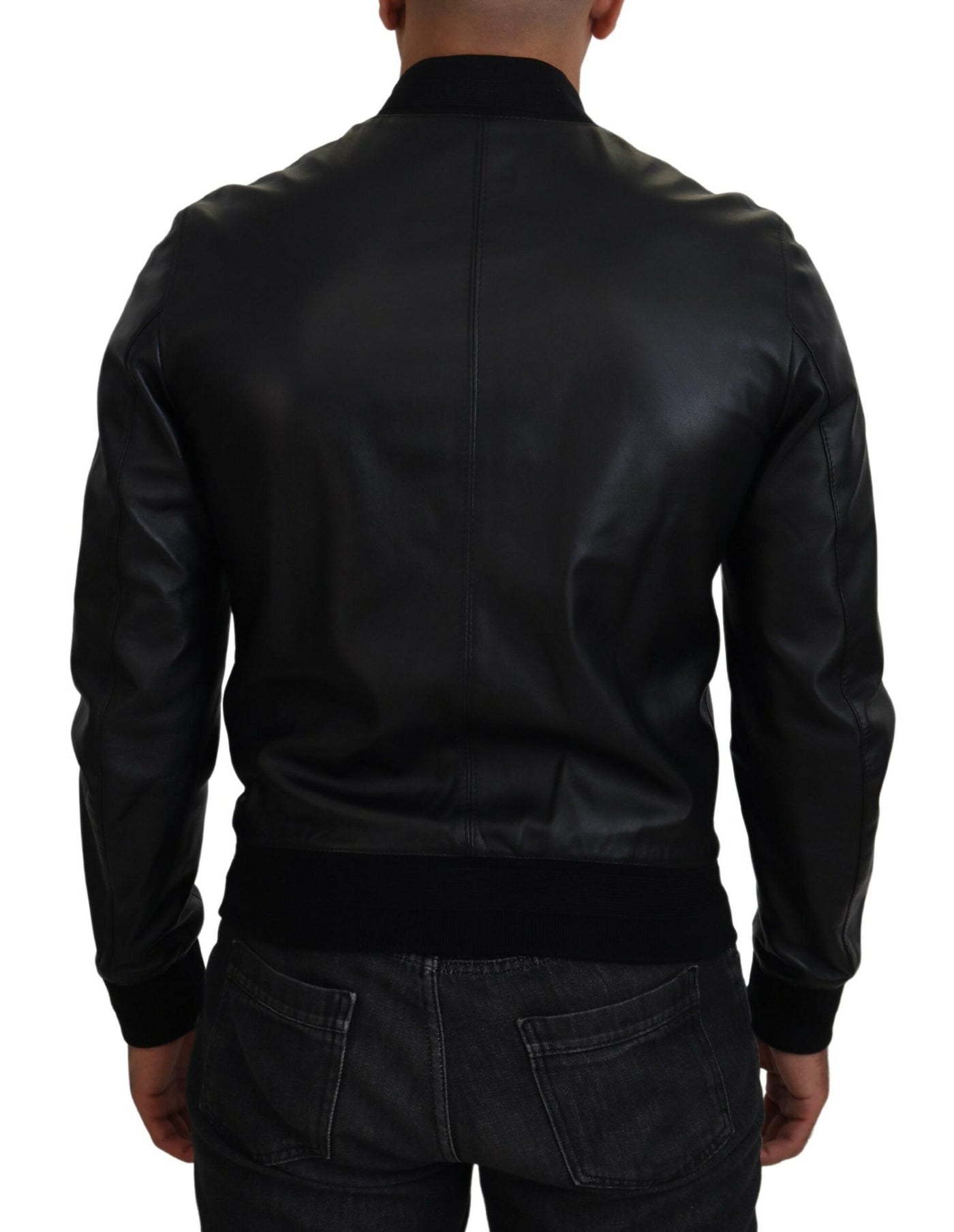 Black Leather DG Crown Men Bomber Jacket