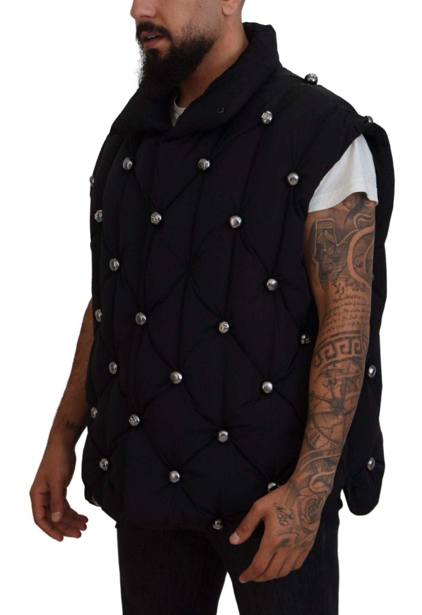 Black Sleeveless DG Metal Embellishment Jacket