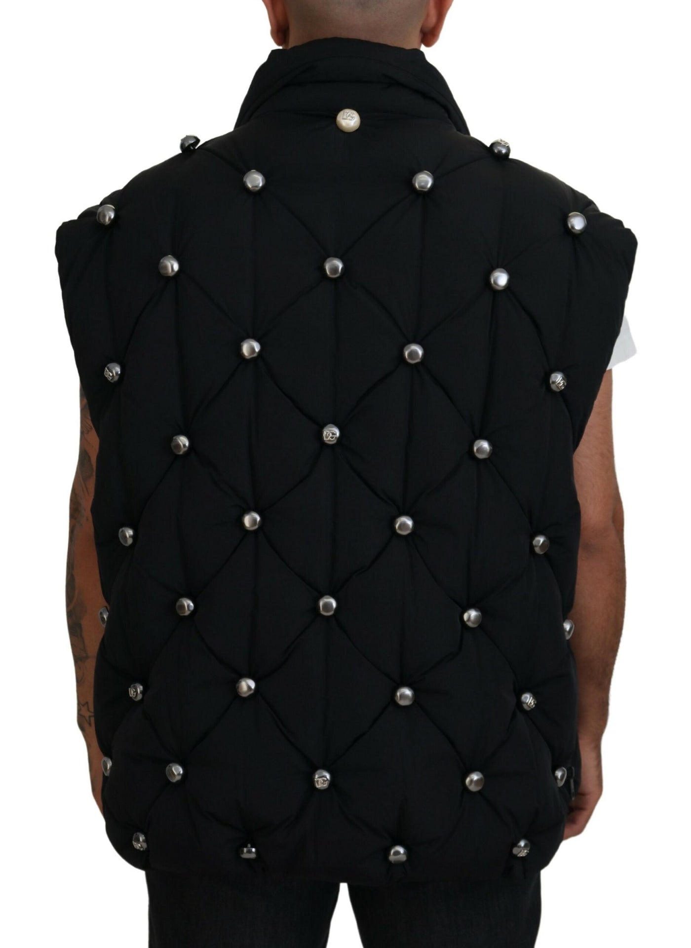 Black Sleeveless DG Metal Embellishment Jacket