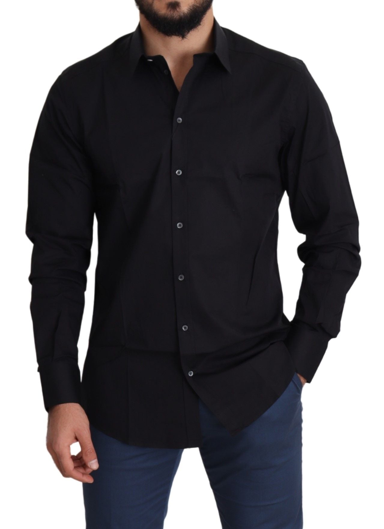 Black Cotton Stretch Formal GOLD Dress Shirt