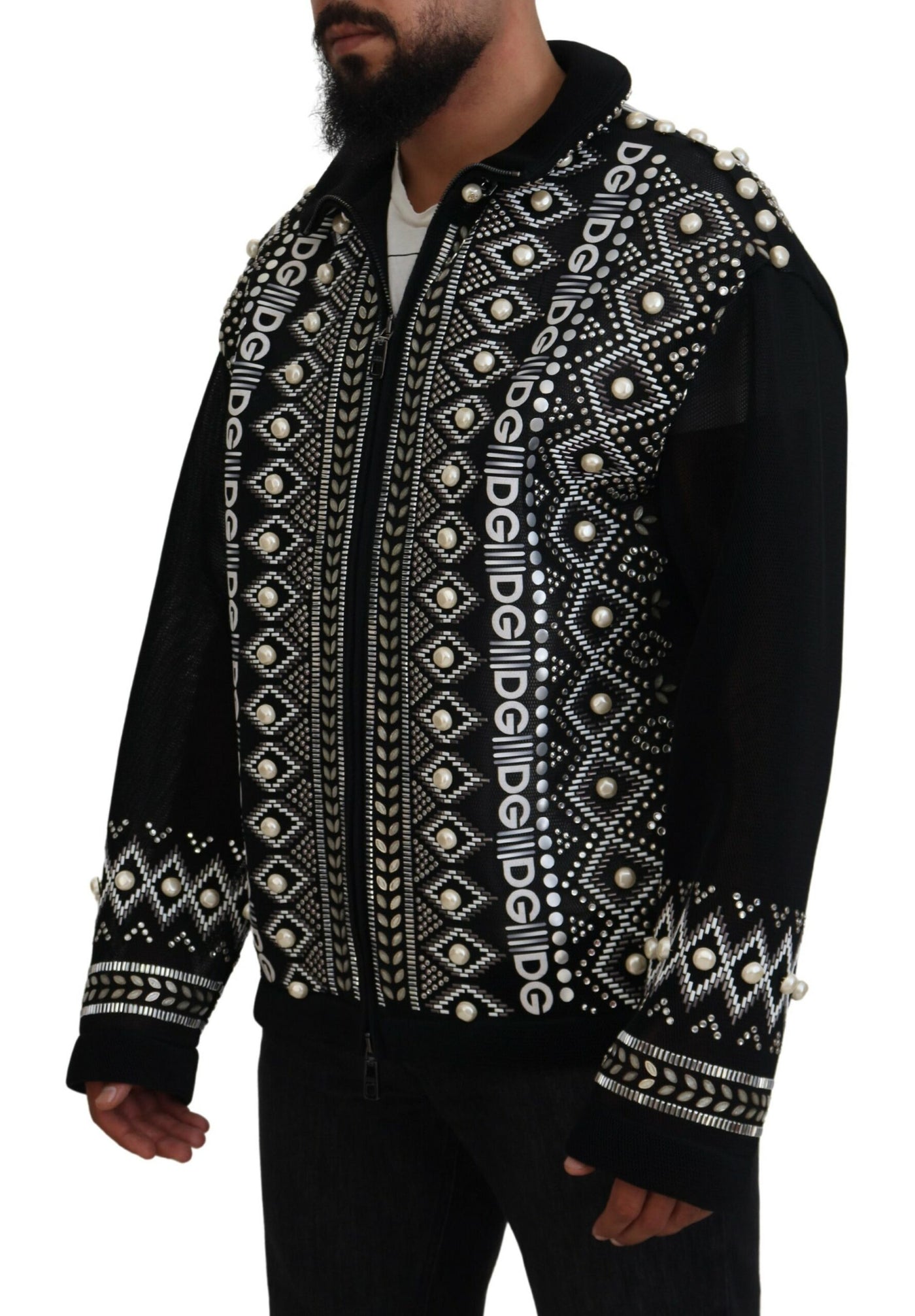 Black White DG Pearl Embellishment Jacket