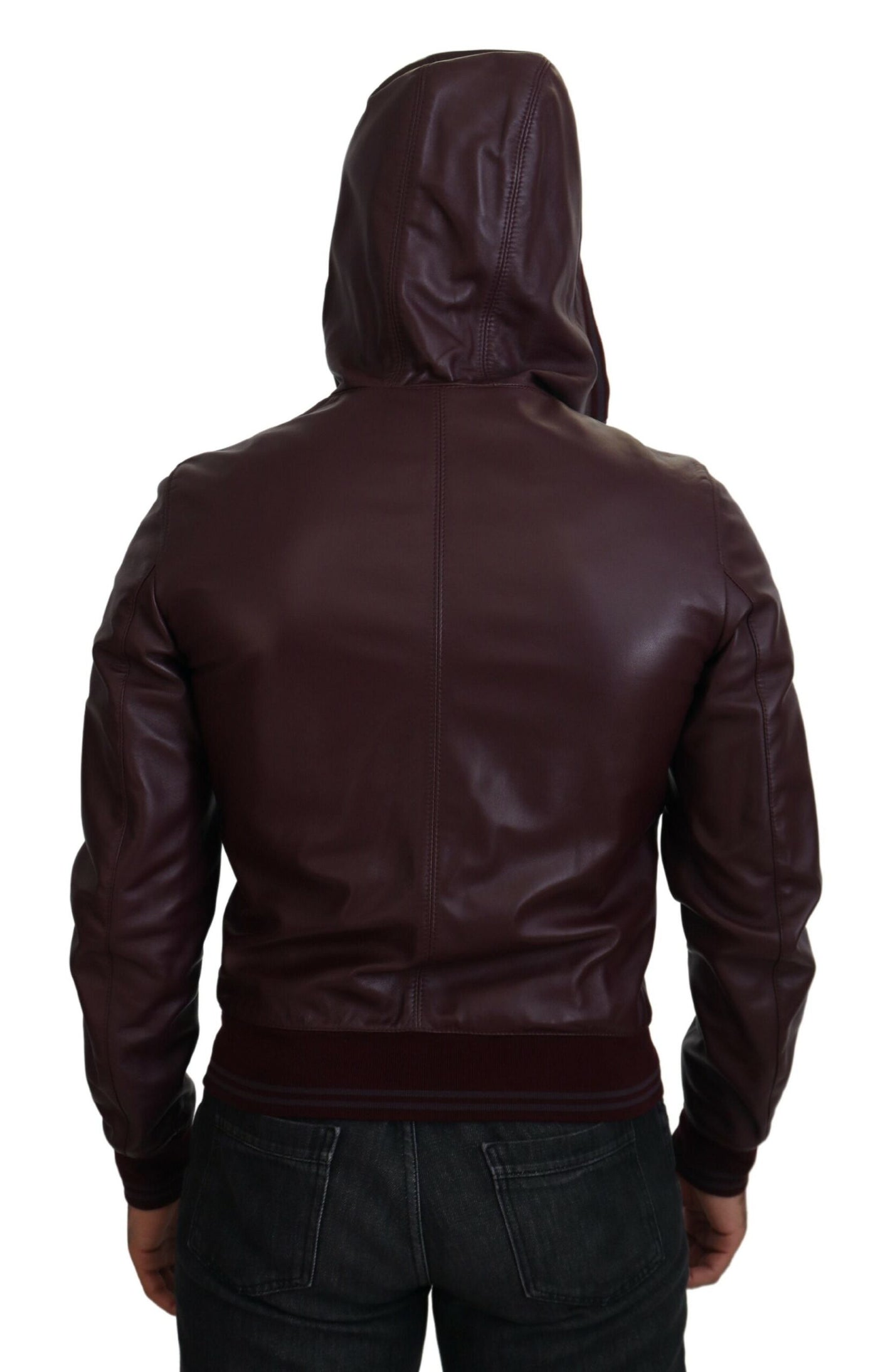 Maroon Leather Zip Fastening Hooded Jacket