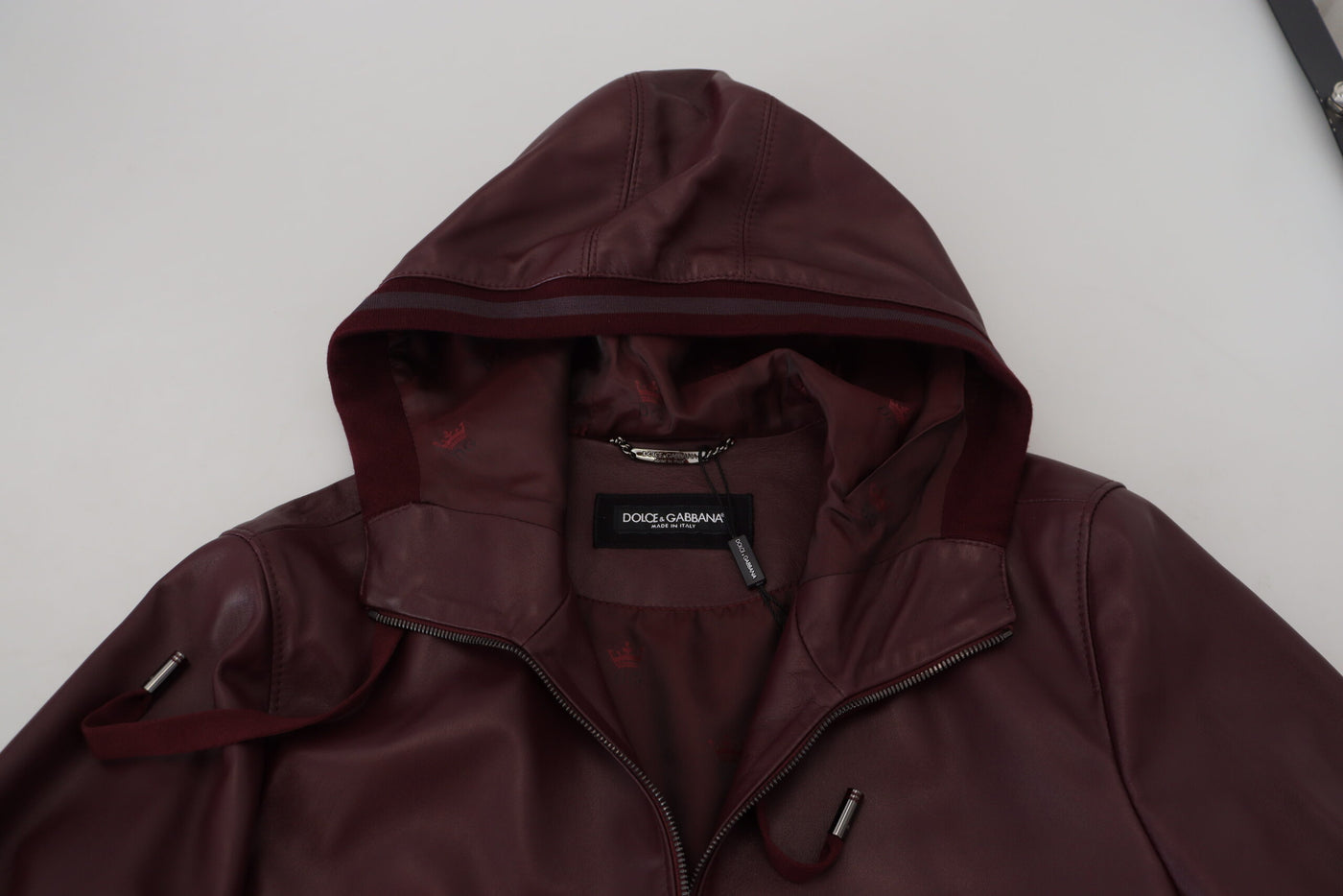 Maroon Leather Zip Fastening Hooded Jacket