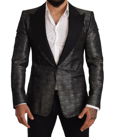 Gray Metallic Black Slim Tuxedo Blazer