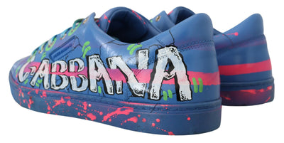 Blue Leather Sneakers Casual Handpainted Shoes