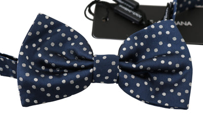 Blue Polka Dots Silk Adjustable Neck Butterfly Mens Bow Tie