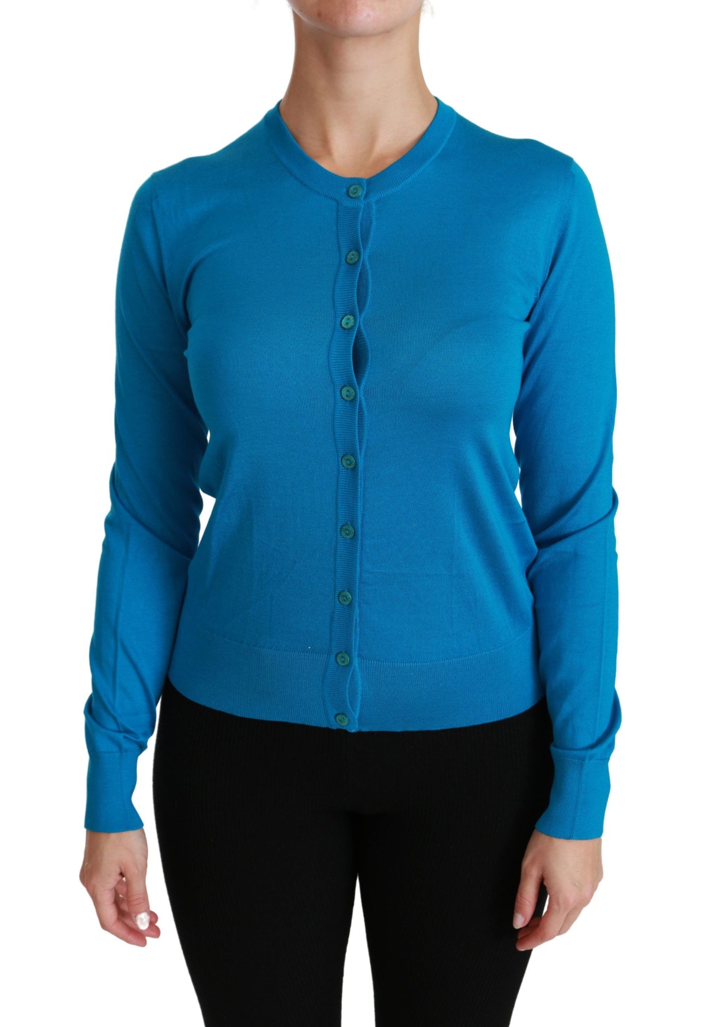 Blue Crewneck Cardigan 100% Silk Sweater