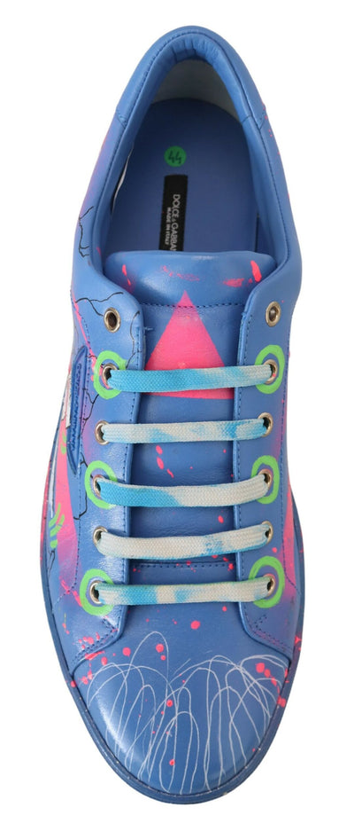 Blue Leather Sneakers Casual Handpainted Shoes