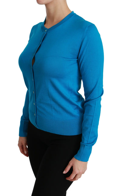 Blue Crewneck Cardigan 100% Silk Sweater