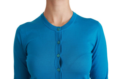 Blue Crewneck Cardigan 100% Silk Sweater