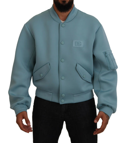 Light Blue Polyester DG Patch Bomber Jacket