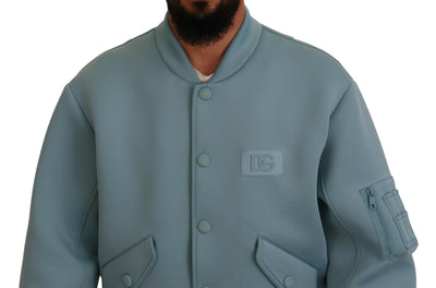 Light Blue Polyester DG Patch Bomber Jacket