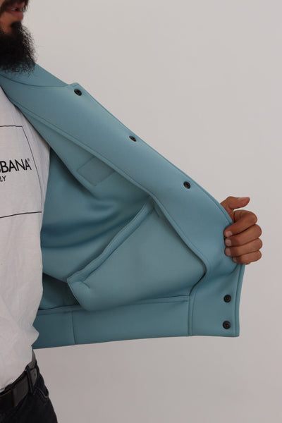 Light Blue Polyester DG Patch Bomber Jacket