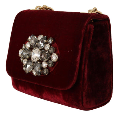 Bordeaux Velvet Crystals Mini Crossbody Women Bag