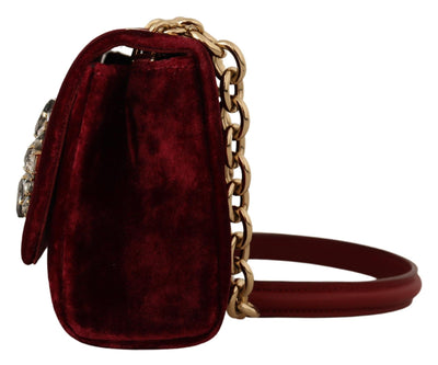 Bordeaux Velvet Crystals Mini Crossbody Women Bag