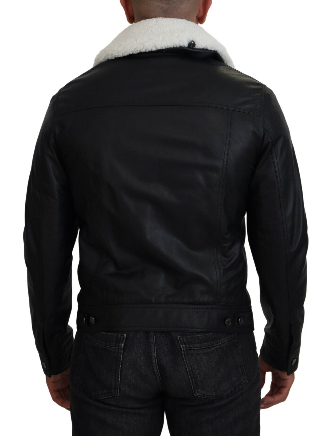 Black Lamb Leather Collared Men Coat Jacket