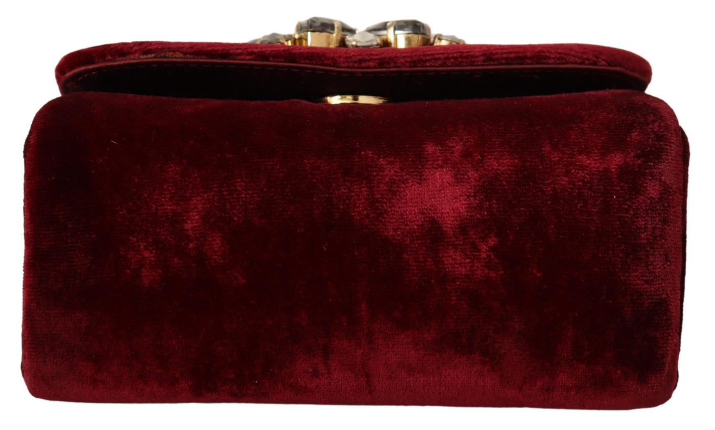 Bordeaux Velvet Crystals Mini Crossbody Women Bag